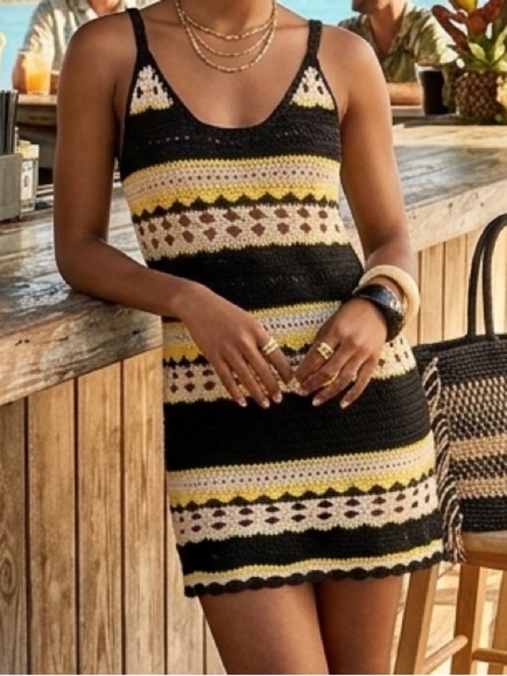 NWOT GANNI Striped Crochet Mini Dress XS Organic Cotton Boho Festival